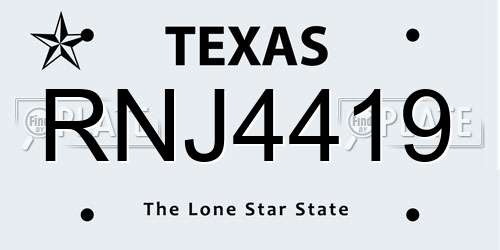 RNJ4419 Texas License Plate