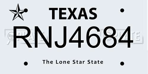 RNJ4684 Texas License Plate