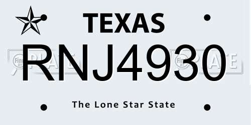 RNJ4930 Texas License Plate