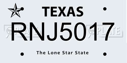 RNJ5017 Texas License Plate