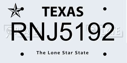 RNJ5192 Texas License Plate