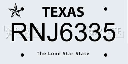 RNJ6335 Texas License Plate