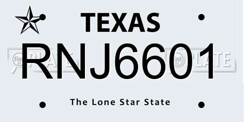 RNJ6601 Texas License Plate