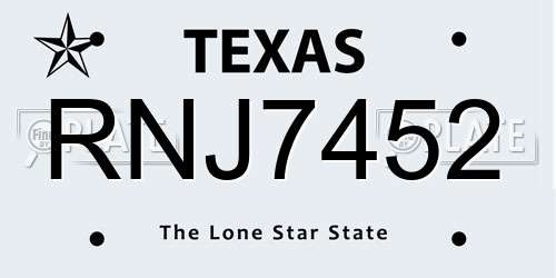 RNJ7452 Texas License Plate