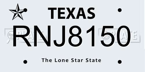 RNJ8150 Texas License Plate