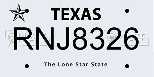 RNJ8326 Texas License Plate