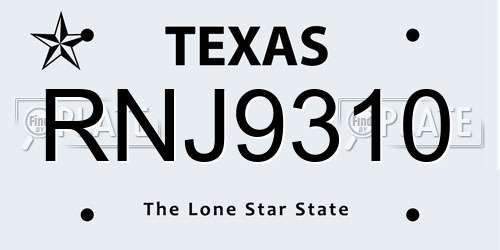RNJ9310 Texas License Plate