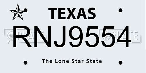 RNJ9554 Texas License Plate