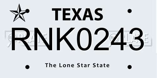 RNK0243 Texas License Plate