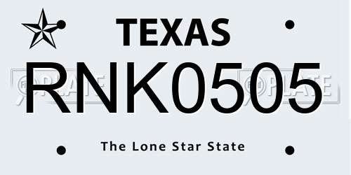 RNK0505 Texas License Plate