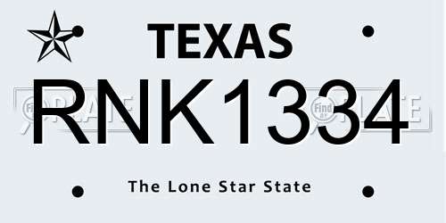 RNK1334 Texas License Plate