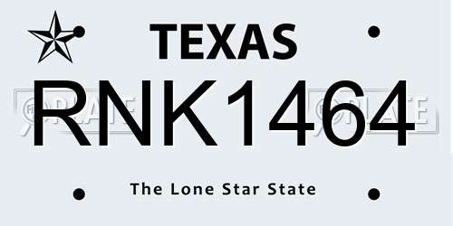 RNK1464 Texas License Plate