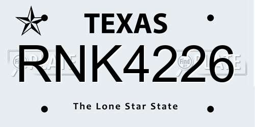 RNK4226 Texas License Plate
