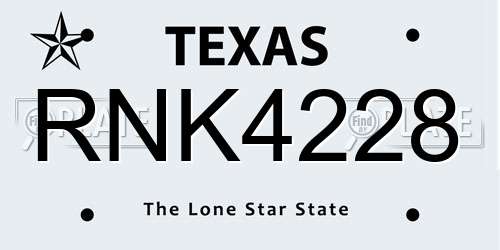 RNK4228 Texas License Plate