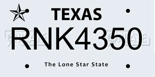 RNK4350 Texas License Plate