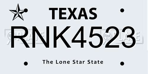 RNK4523 Texas License Plate