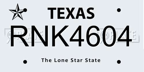 RNK4604 Texas License Plate