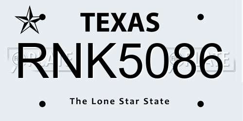 RNK5086 Texas License Plate