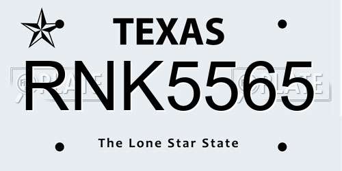 RNK5565 Texas License Plate