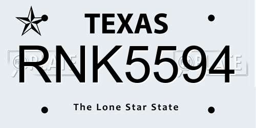 RNK5594 Texas License Plate
