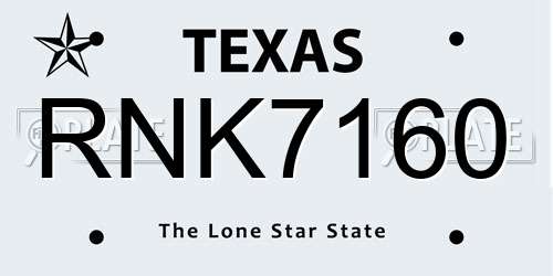 RNK7160 Texas License Plate