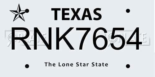 RNK7654 Texas License Plate