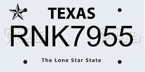 RNK7955 Texas License Plate