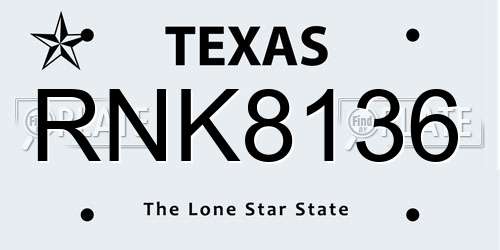 RNK8136 Texas License Plate