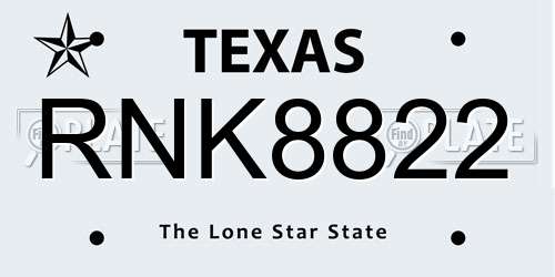 RNK8822 Texas License Plate
