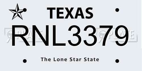 RNL3379 Texas License Plate