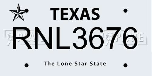 RNL3676 Texas License Plate