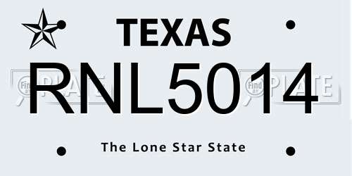 RNL5014 Texas License Plate