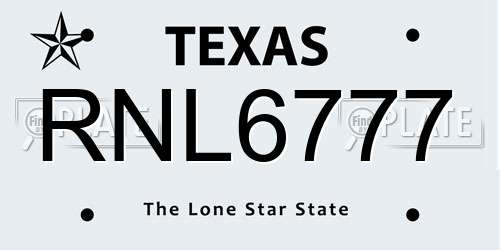 RNL6777 Texas License Plate