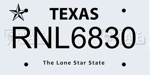 RNL6830 Texas License Plate