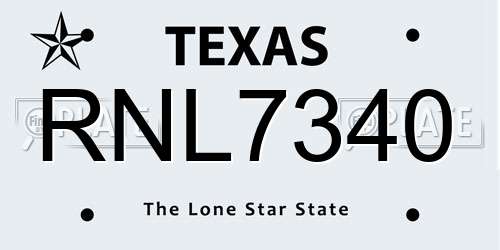 RNL7340 Texas License Plate