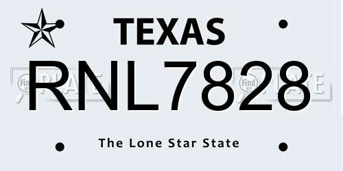 RNL7828 Texas License Plate