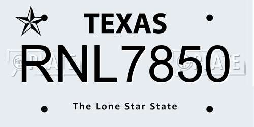 RNL7850 Texas License Plate