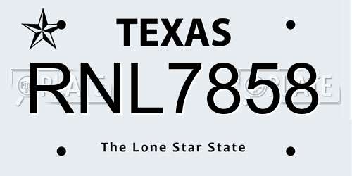 RNL7858 Texas License Plate