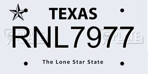 RNL7977 Texas License Plate