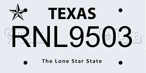 RNL9503 Texas License Plate