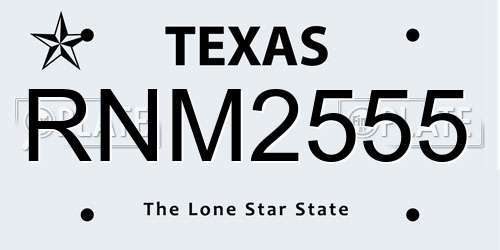 RNM2555 Texas License Plate