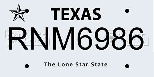 RNM6986 Texas License Plate