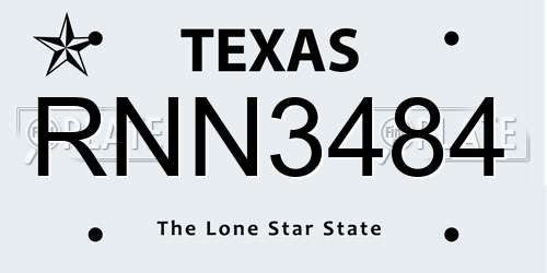RNN3484 Texas License Plate