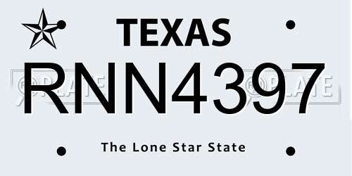 RNN4397 Texas License Plate