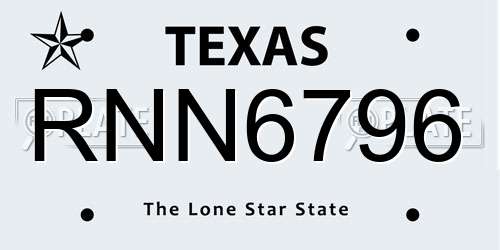 RNN6796 Texas License Plate