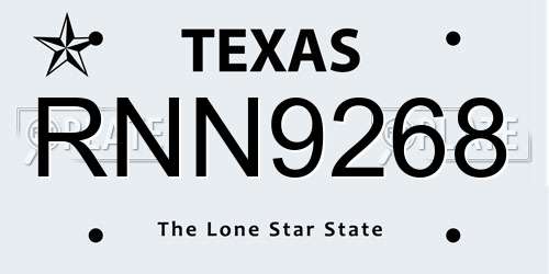 RNN9268 Texas License Plate