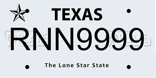 RNN9999 Texas License Plate