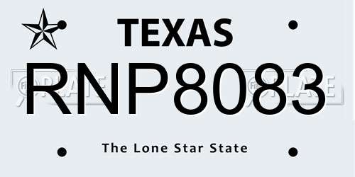 RNP8083 Texas License Plate
