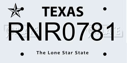 RNR0781 Texas License Plate