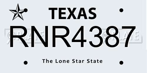 RNR4387 Texas License Plate